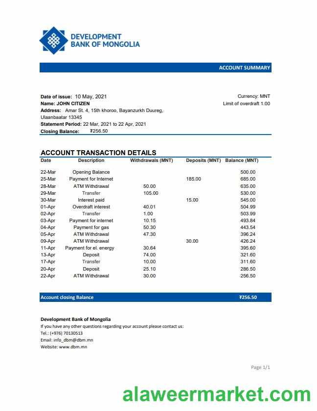 Mongolia Development Bank of Mongolia excel pdf